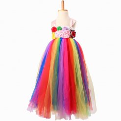 Princess Flower Girl Dress Handmade Rainbow Tulle Girls Party Tutu